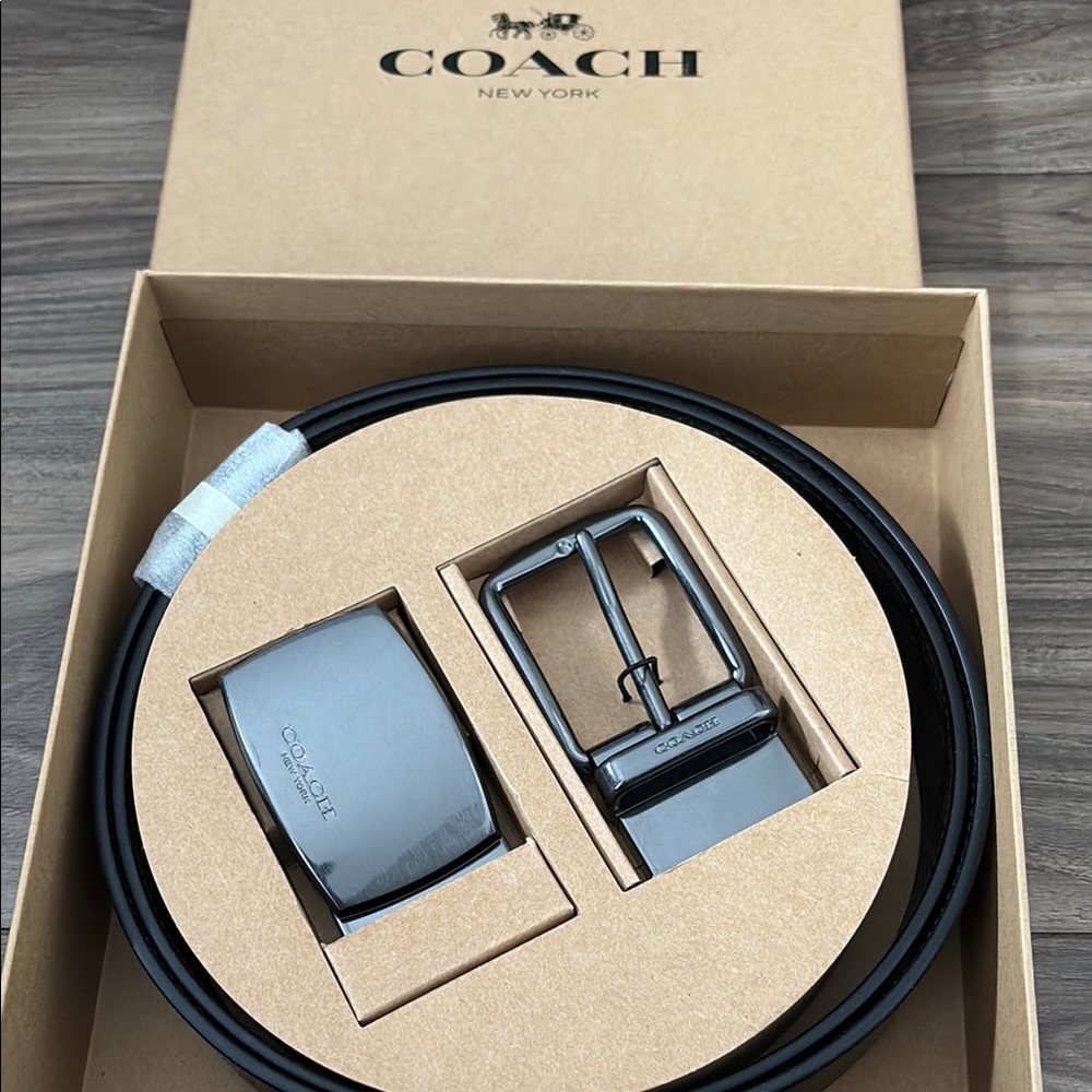 Coach Black and Gun metal Belt Set